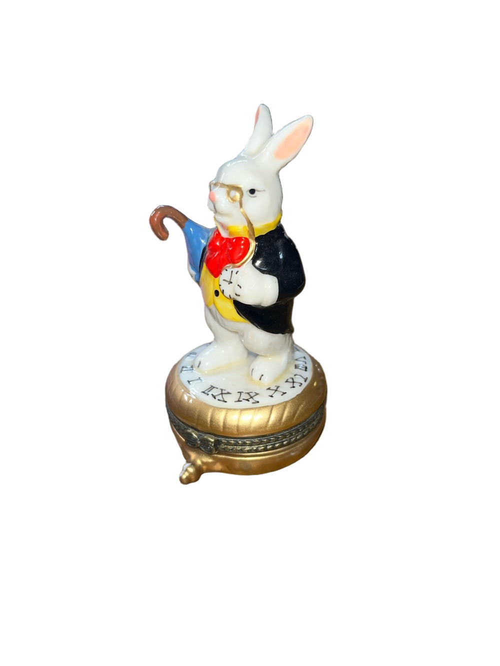 Alice in Wonderland White Rabbit Porcelain Trinket Box Watch Clock Limoges